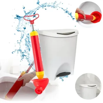 Kit Desentupidor Manual De Pia Vaso Ralo Cano Esgoto E Lixeira 7,5l Cesto Pedal Lixo Banheiro Resistente Escritório
