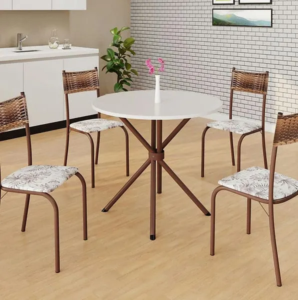  Mesa 4 Cadeiras redonda 80 cm Marrom Granito Off  White cadeiras especiais requinte 75x