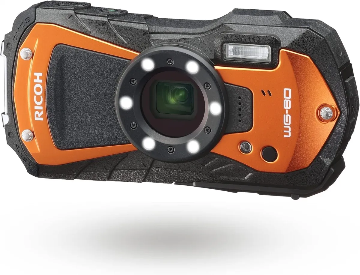 Ricoh WG-80 Orange Waterproof Digital Camera Shockproof Freezeproof Crushproof (International Version) Imagem