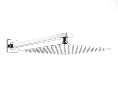 Ducha Quadrada Cromada Em Inox 20x20 Braço 38 Cm Parede