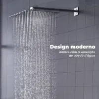 Ducha Quadrada Cromada Em Inox 20x20 Braço 38 Cm Parede - Foto 4