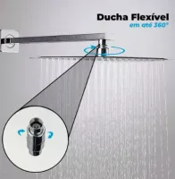 Ducha Quadrada Cromada Em Inox 20x20 Braço 38 Cm Parede - Foto 5