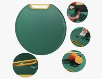 Tábua Cozinha de Corte Antiderrapante Anti-mofo Redonda 34x32cm Suporte Corte carne legumes e frutas