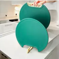 Tábua Cozinha de Corte Antiderrapante Anti-mofo Redonda 34x32cm Suporte Corte carne legumes e frutas - Foto 3