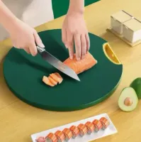 Tábua Cozinha de Corte Antiderrapante Anti-mofo Redonda 34x32cm Suporte Corte carne legumes e frutas - Foto 5
