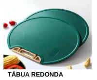 Tábua Cozinha de Corte Antiderrapante Anti-mofo Redonda 34x32cm Suporte Corte carne legumes e frutas - Foto 6