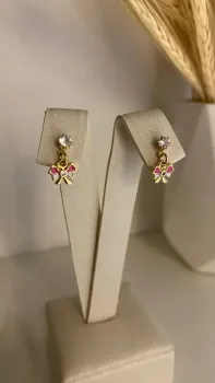 Brinco Infantil Ponto de Luz com Laço - Banhado Ouro 18k