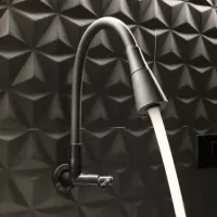 Torneira Gourmet Parede Cozinha Pia Dois Jatos Preta Abs - Foto 4