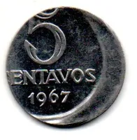 1967 - 5 Centavos - ERRO: Disco Descentralizado (Boné) - Moeda Brasil