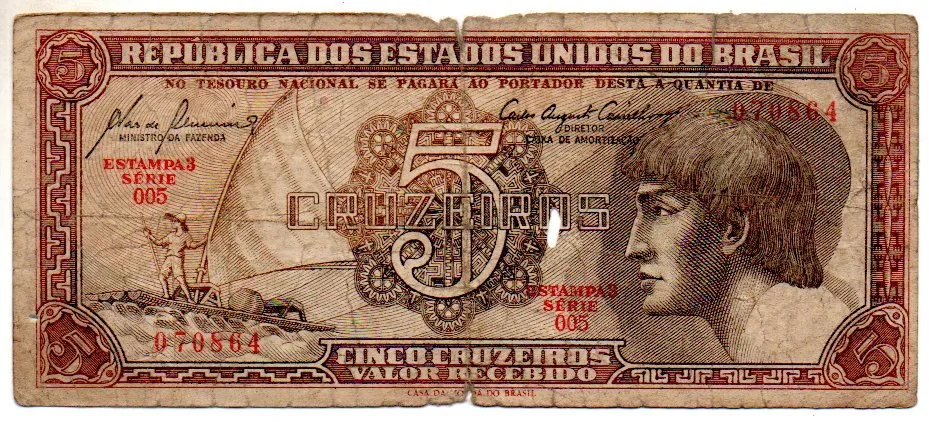C111 - 5 Cruzeiros - Série 005 - Índio - Data: 1961 - UTG