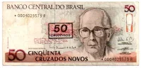 C210a - *Asterísco - 50 Cruzeiros (Carimbo sob 50 Cruzados Novos) - Carlos Drummond de Andrade - Cédula de Reposição - Série *A0004 - Data: 1990 - MBC