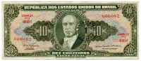 C114 - 1 Centavo (Carimbo sob 10 Cruzeiros) - 2° Estampa - Série 4055 - Numeração: 000082 - Getúlio Vargas - Data: 1967 - R - C/ Furo