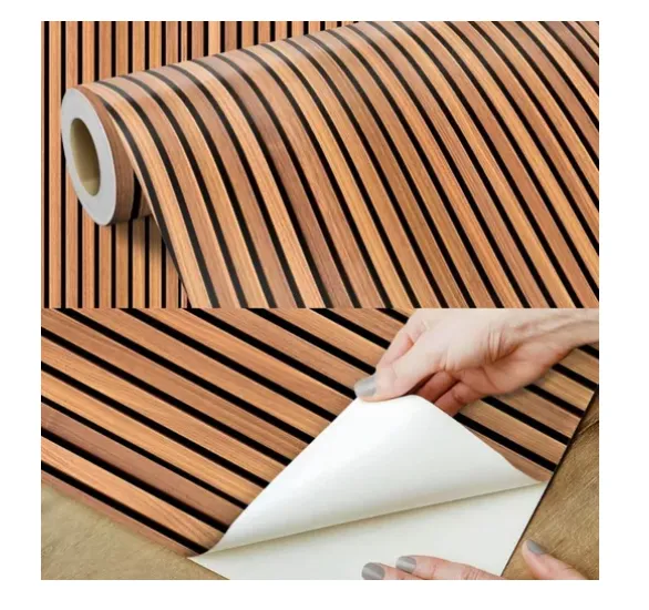 Papel De Parede Ripado Claro Imita Madeira Freijó 5m X 0,45 Imagem