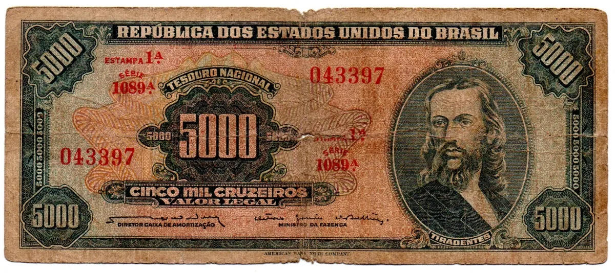 C058 - 5000 Cruzeiros - 1° Estampa - Série 1089 - Tiradentes - Data: 1964 - UTG