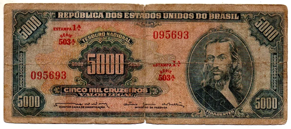 C058 - 5000 Cruzeiros - 1° Estampa - Série 503 - Tiradentes - Data: 1964 - UTG