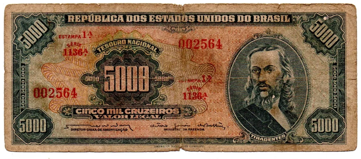 C058 - 5000 Cruzeiros - 1° Estampa - Série 1126 - Tiradentes - Data: 1964 - R