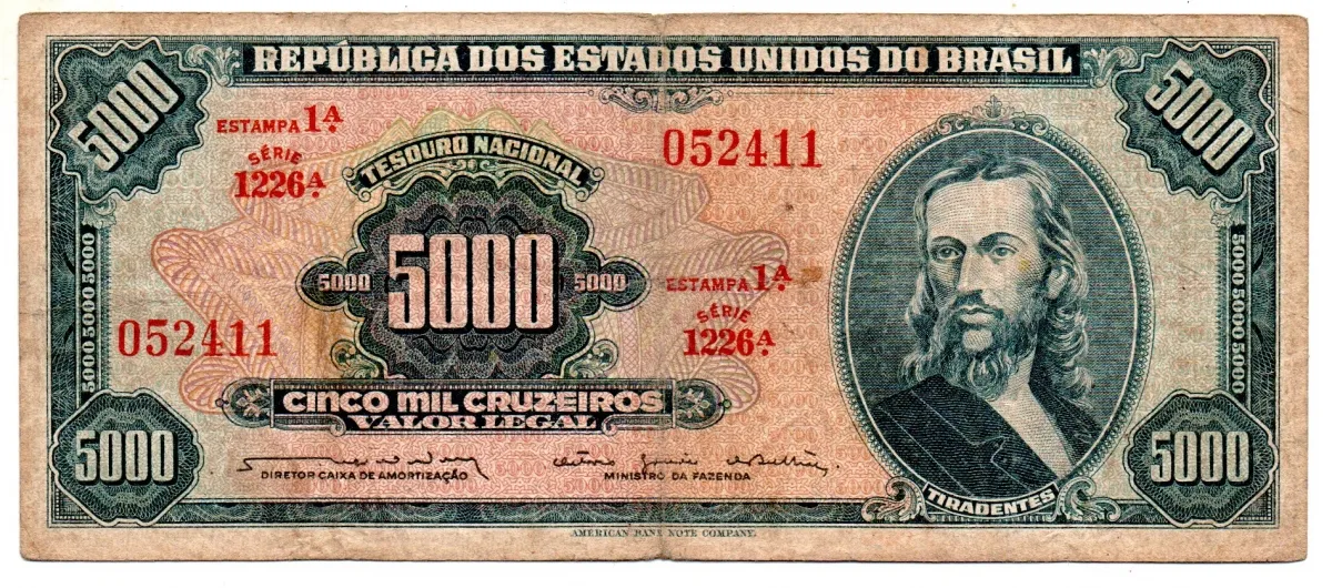 C058 - 5000 Cruzeiros - 1° Estampa - Série 1226 - Tiradentes - Data: 1964 - BC