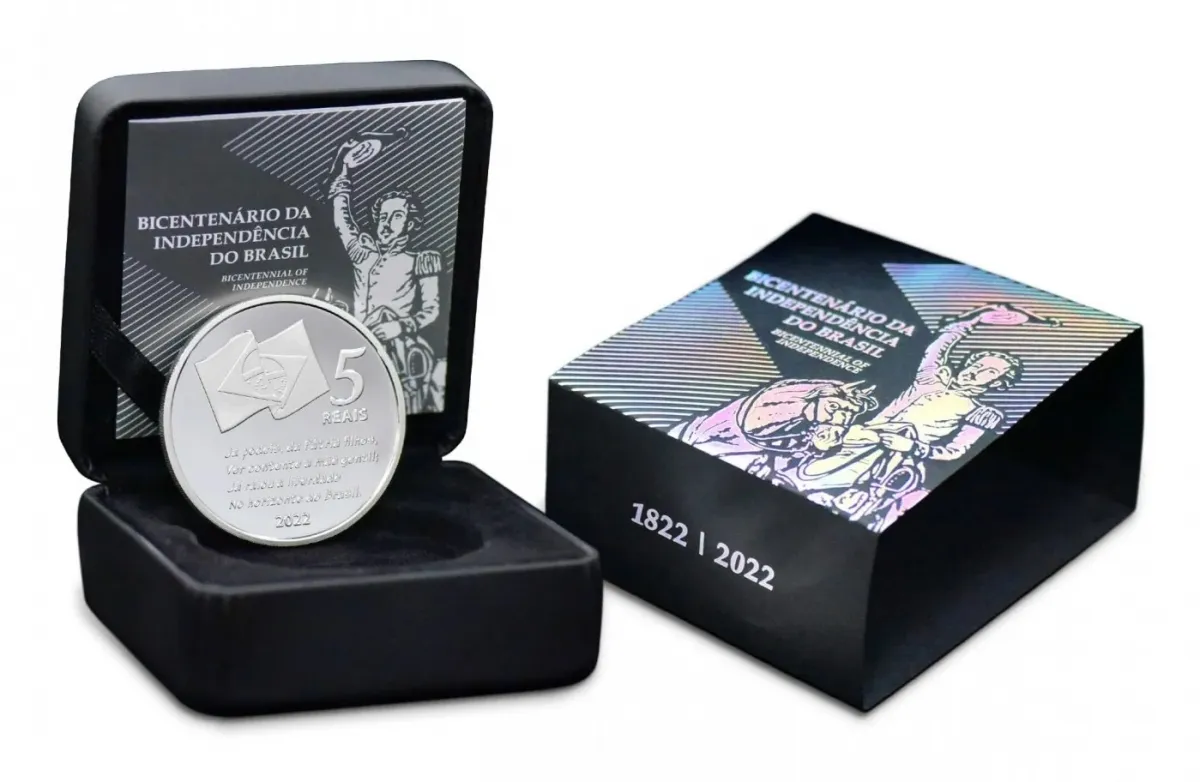 2022 - 5 Reais - Comemorativa - Bicentenário da Independência - Prata .999 - 28g - 40mm - No estojo Imagem