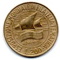 Itália - 1992 - 200 Lire - Comemorativa - Esposizione Mondiale Di Filatelia Tematica