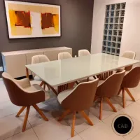  Cadeira Giratória com braço Linho Cinza - Foto 2