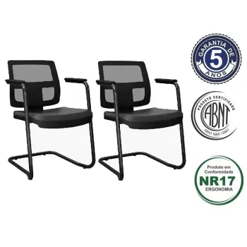 Kit com 2 unidades Cadeira Aproximação Brizza Tela Estrutura Sky Cor Preta com Braços