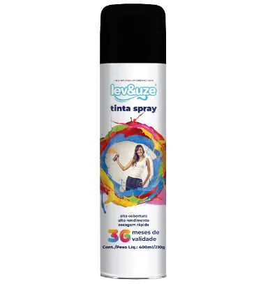TINTA SPRAY 400ML LEVEUSE UG PRETO BRILHANTE Imagem