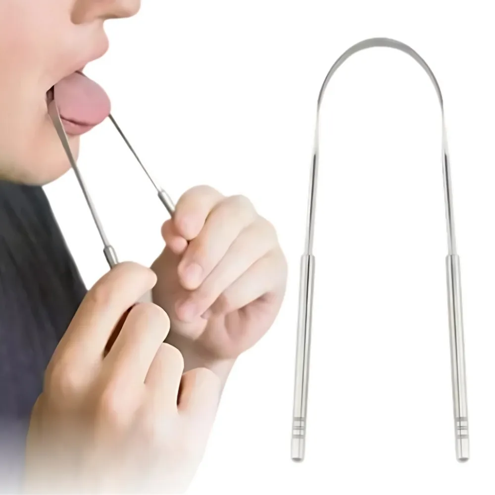 Limpador Raspador De Língua Em Aço Inox Para Higiene Bucal Imagem