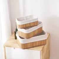 Kit 3 Cestos Organizador De Bambu Multiuso Com Forro - Foto 2