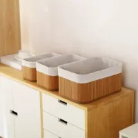 Kit 3 Cestos Organizador De Bambu Multiuso Com Forro - Foto 4