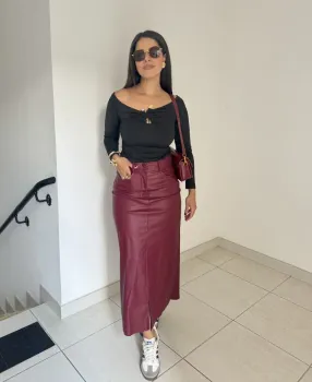 SAIA MIDI  SINTÉTICO COM FENDA - BORDÔ M