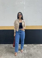 JAQUETA BOMBER CHIC COM BOLSOS - BEGE P - Foto 3