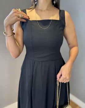 VESTIDO MIDI LINHO EVASÊ - PRETO - Foto 2
