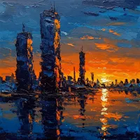 A pintura em tela a óleo de Ton Silva Cidade perdida, criada em 2017, mede 1x90 cm