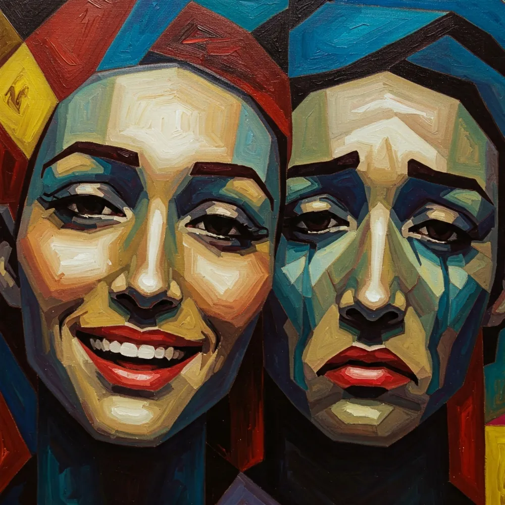 Pintura em tela a óleo de Ton Silva .Dualidade Emociona, criada em 2019.Tamanho 1x90 cm
