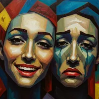 Pintura em tela a óleo de Ton Silva .Dualidade Emociona, criada em 2019.Tamanho 1x90 cm