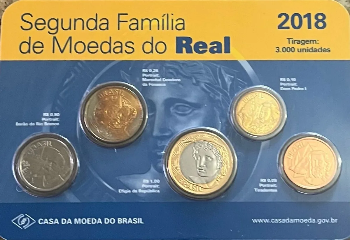 BLISTER SEGUNDA FAMÍLIA DE MOEDAS DO REAL  2018 - FLOR DE CUNHO Imagem
