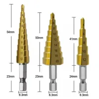 Broca Escalonada 3 Peças Hss Step Drill Bit Set Cone Hole - Foto 5