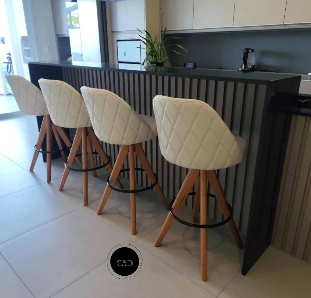 Banqueta Giratória Modelo Redondo, Material Linho Natural, Altura Padrão 73 cm do chão ao assento