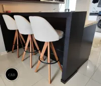Banqueta Giratória Modelo Redondo, Material Linho Natural, Altura Padrão 73 cm do chão ao assento - Foto 3