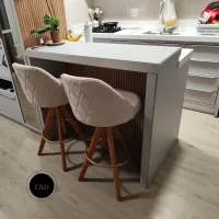 Banqueta Giratória Modelo Redondo, Material Linho Natural, Altura Padrão 73 cm do chão ao assento - Foto 5