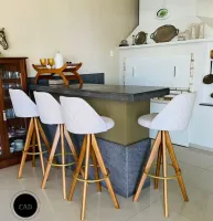 Banqueta Giratória Modelo Redondo, Material Linho Natural, Altura Padrão 73 cm do chão ao assento - Foto 6
