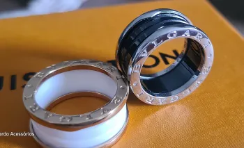 Anel B Zero Bulgari cerâmica +metais grosso 