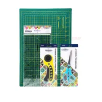 Kit Patcwork com Base de Corte, Regua,  Cortador e Tesoura