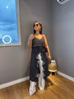 BATA BOHO CHIC LONGA - PRETA COM FLORZINHA BRANCA - Foto 4