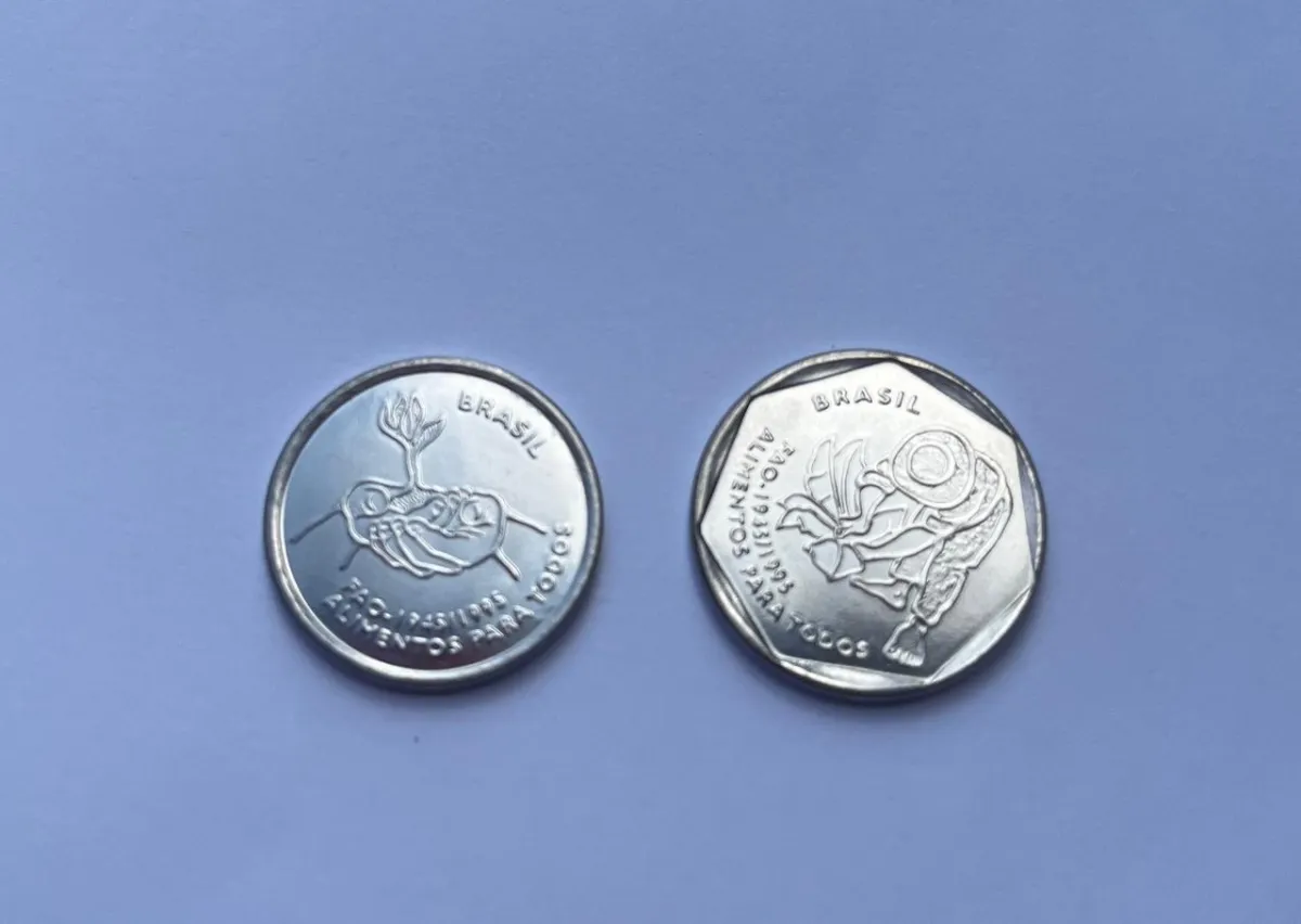MOEDAS 50 ANOS DA FAO (Casal 0,10 e 0,25) 1995 - FLOR DE CUNHO Imagem