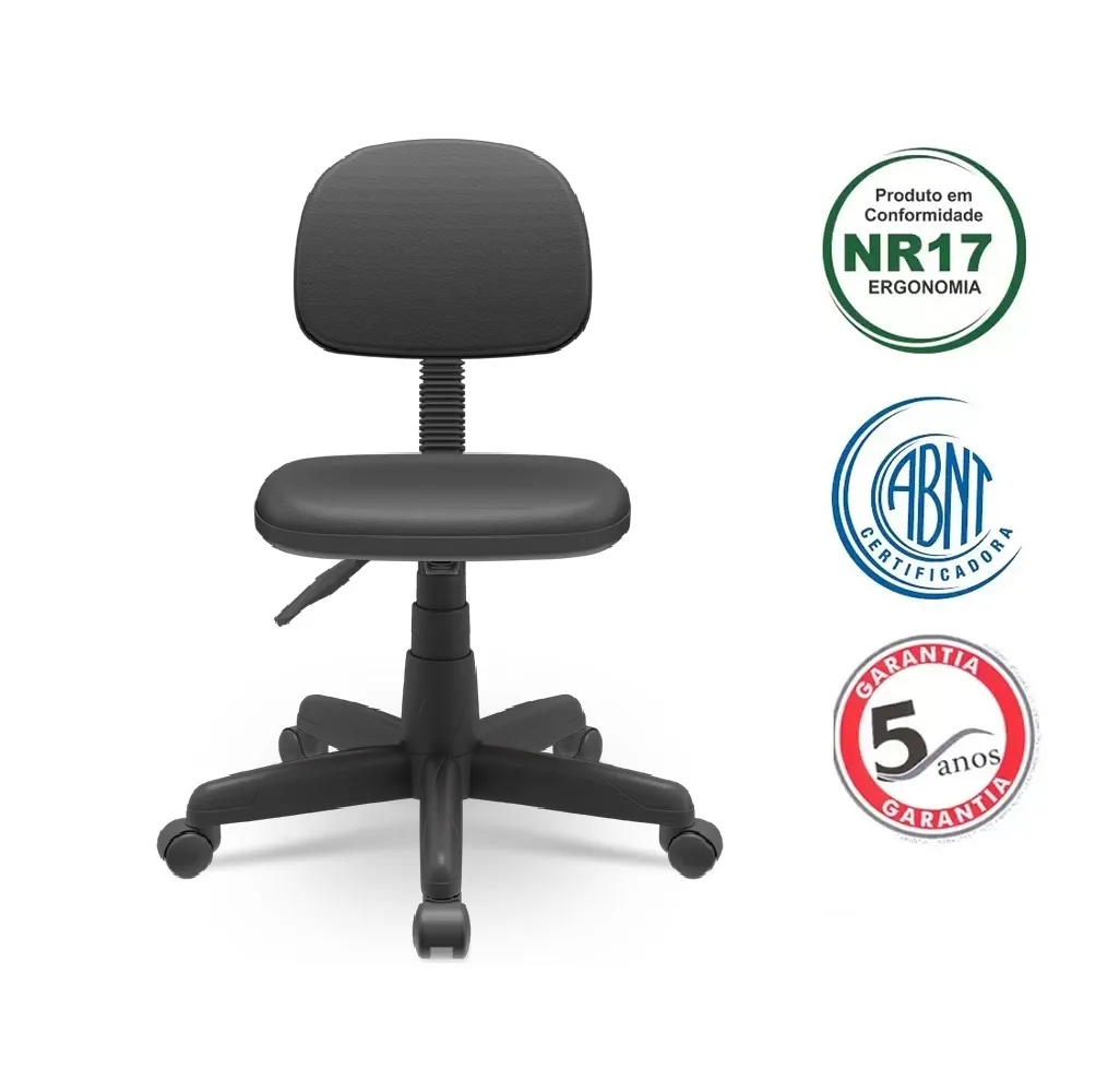 Cadeira  Secretaria Plus Slim Cor Preta Base Giratória