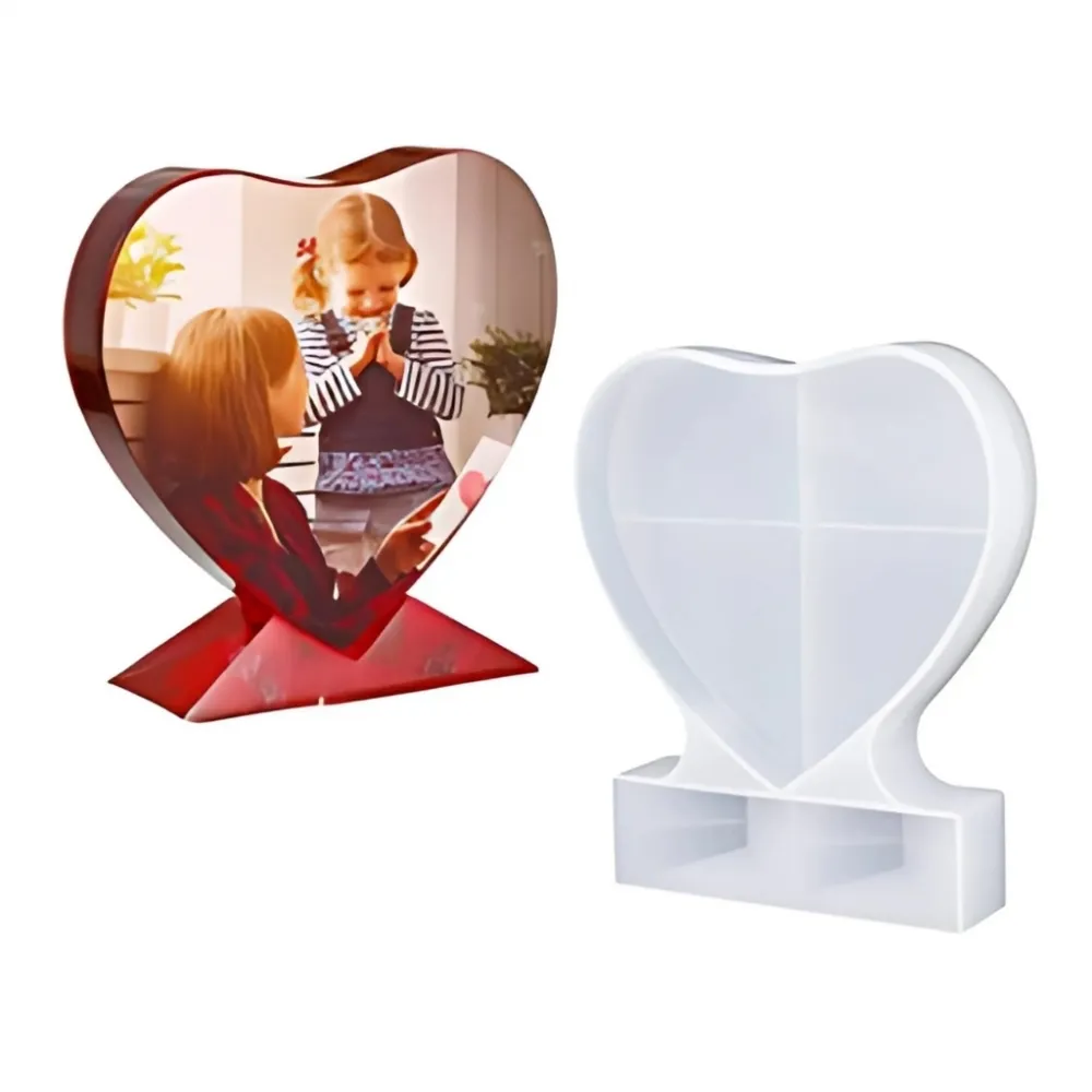 Molde de Resina em Formato de Coração para Exposição, Molde de Silicone em Formato de Coração com Foto Personalizada DIY para Decoração do Lar Imagem