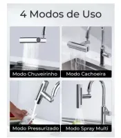 Adaptador Torneira Extensor Arejador Cascata 4 Modos 360o - Foto 3