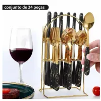 Conjunto De Talheres De Luxo Inoxidável 24pc Com Prateleira - Foto 4