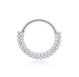 Argola em Titânio CRAVEJADA ZIRCONIA FRONTAL 1 Filete de ESFERAS  1.2mm TIT19